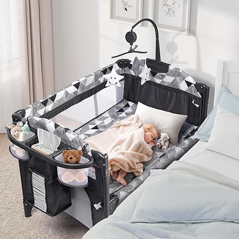 5-in-1 Pack and Play, Baby Bassinet Bedside Sleeper with Diaper Changer, Storage Bag