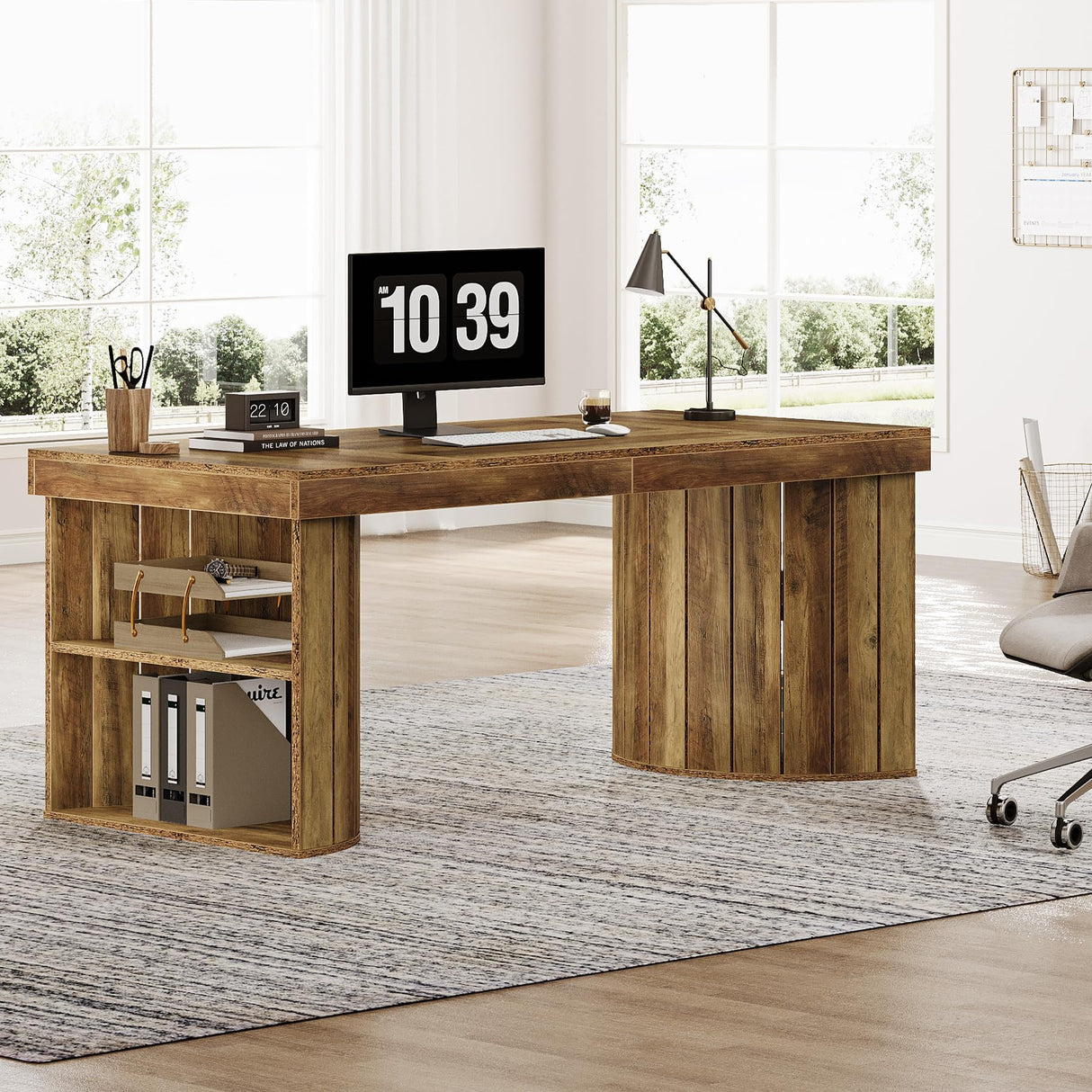 63-Inch Computer Desk with Storage Shelf, Rustic Executive Desk