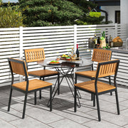 Patio Dining Chair Set of 4, Outdoor Armless Chairs w/Metal and Acacia Wood Frame