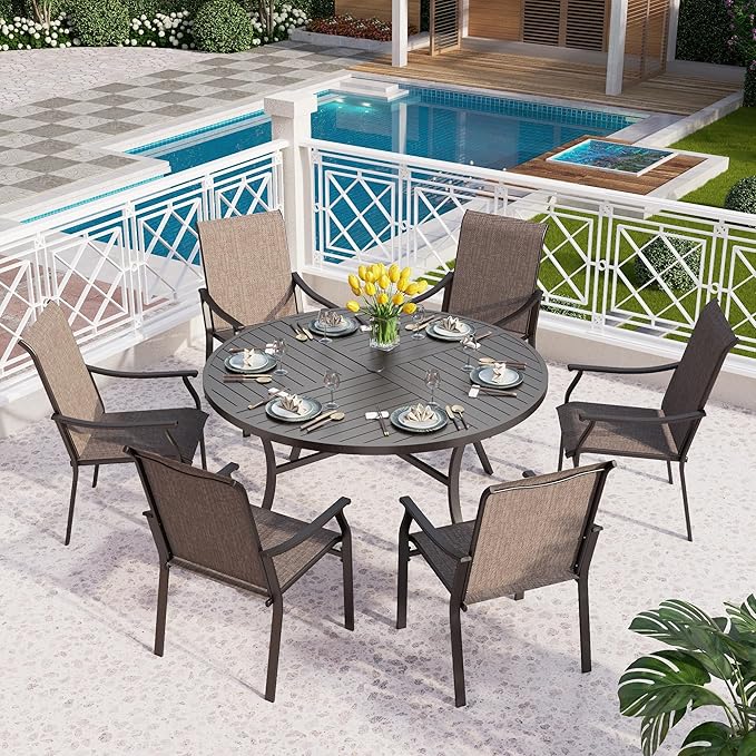 Patio Dining Table and Chairs for 8,Outdoor Chairs with Textilene Fabric,Quick-Dry