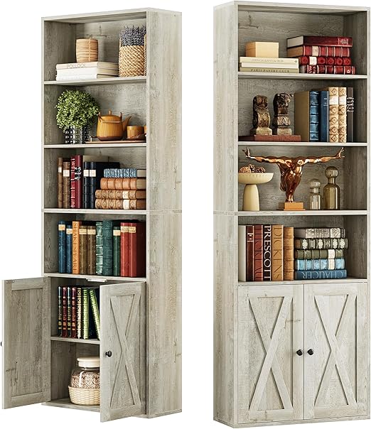 Industrial Bookshelves and Bookcases with Doors Set of 2 Floor Standing 6 Shelf