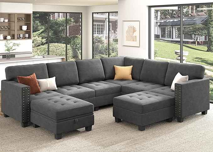 4-in-1 Convertible Sleeper Sectional Sofa with Adjustable Backrest – 7/8/9 Seaters