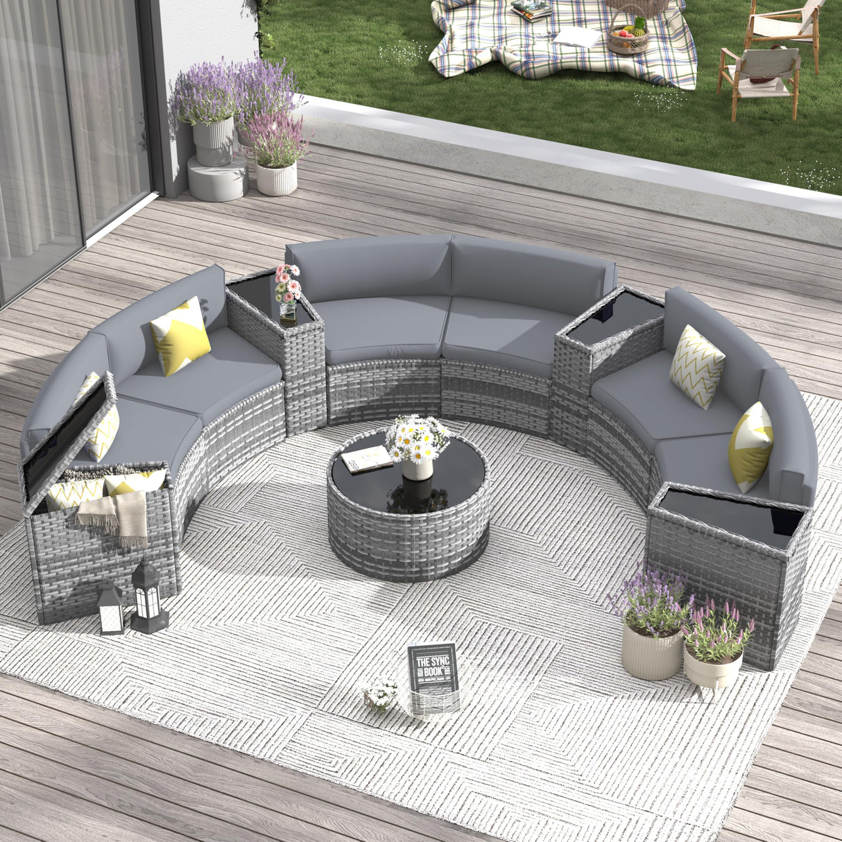 Outdoor Patio Sectional Furniture Sets, 11 Pcs Curved Patio Couch