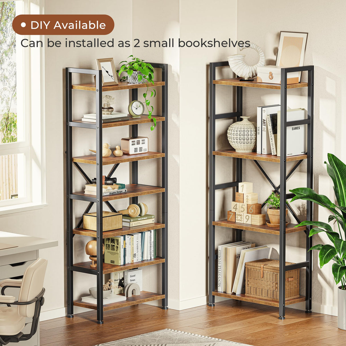 Triple 4 Tier Bookshelf, Bookcase with 11 Open Display Shelves, Wide Book Shelf Book Case for Home & Office, Rustic Brown