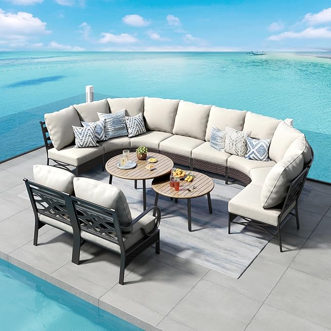 Half-Moon Patio Furniture Set 8 Piece, Curved Outdoor Sectional Sofa Conversation Sets