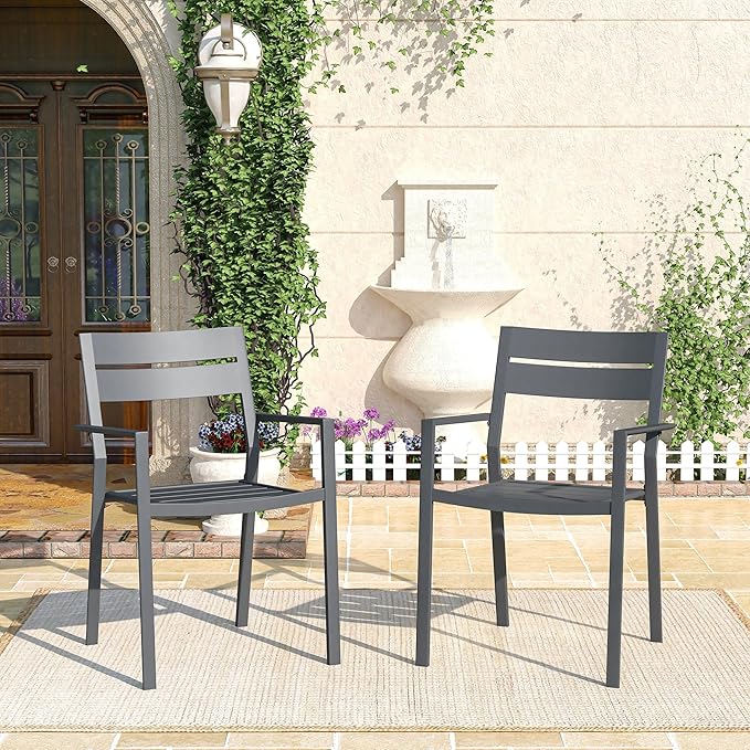 Patio Dining Chairs Set of 2, Metal Stackable Outdoor Chairs with Armrest
