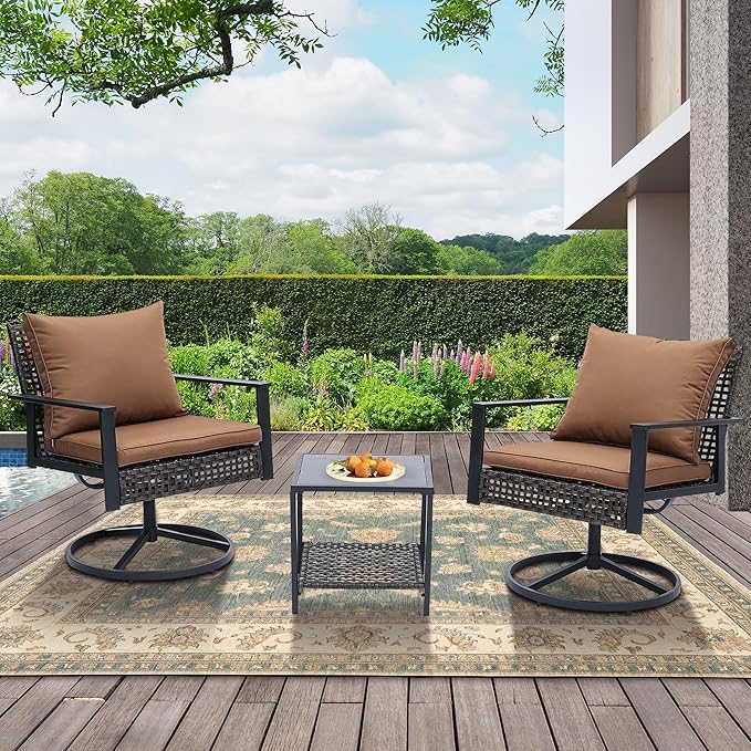 3 Piece Patio Bistro Set, Outdoor Patio Wicker Furniture Set