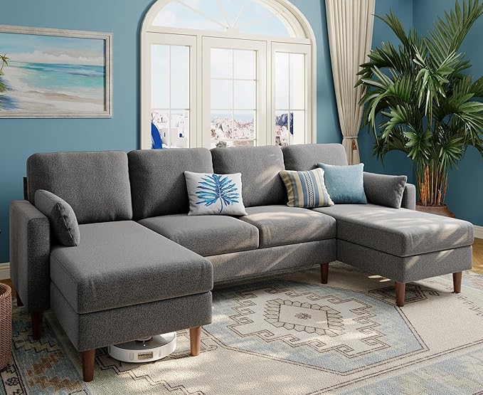 Sectional Sofa, Chenille U-Shaped Couch with Chaises