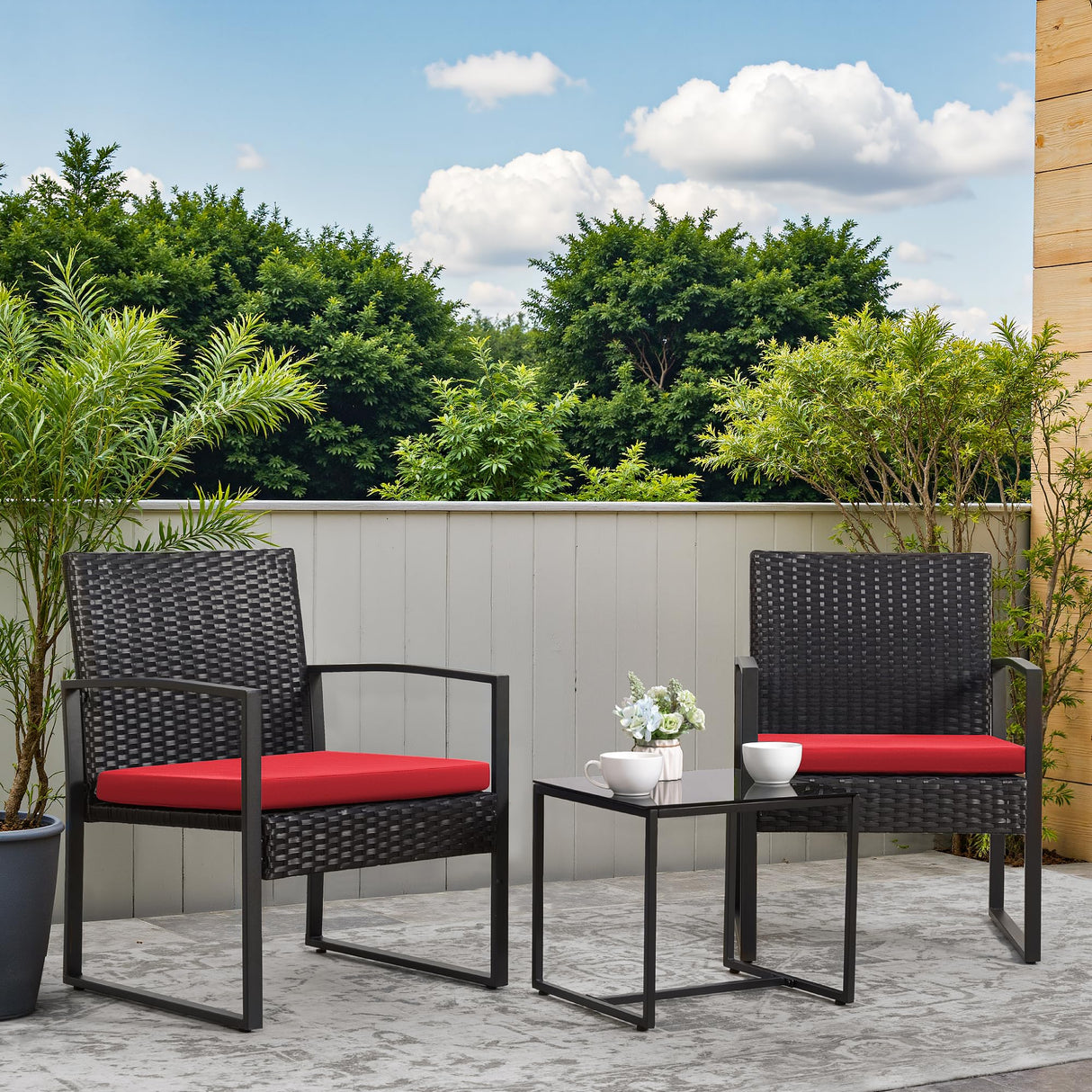 3 Piece Wicker Conversation Bistro Sets Outdoor Patio Set Modern Rattan Chair