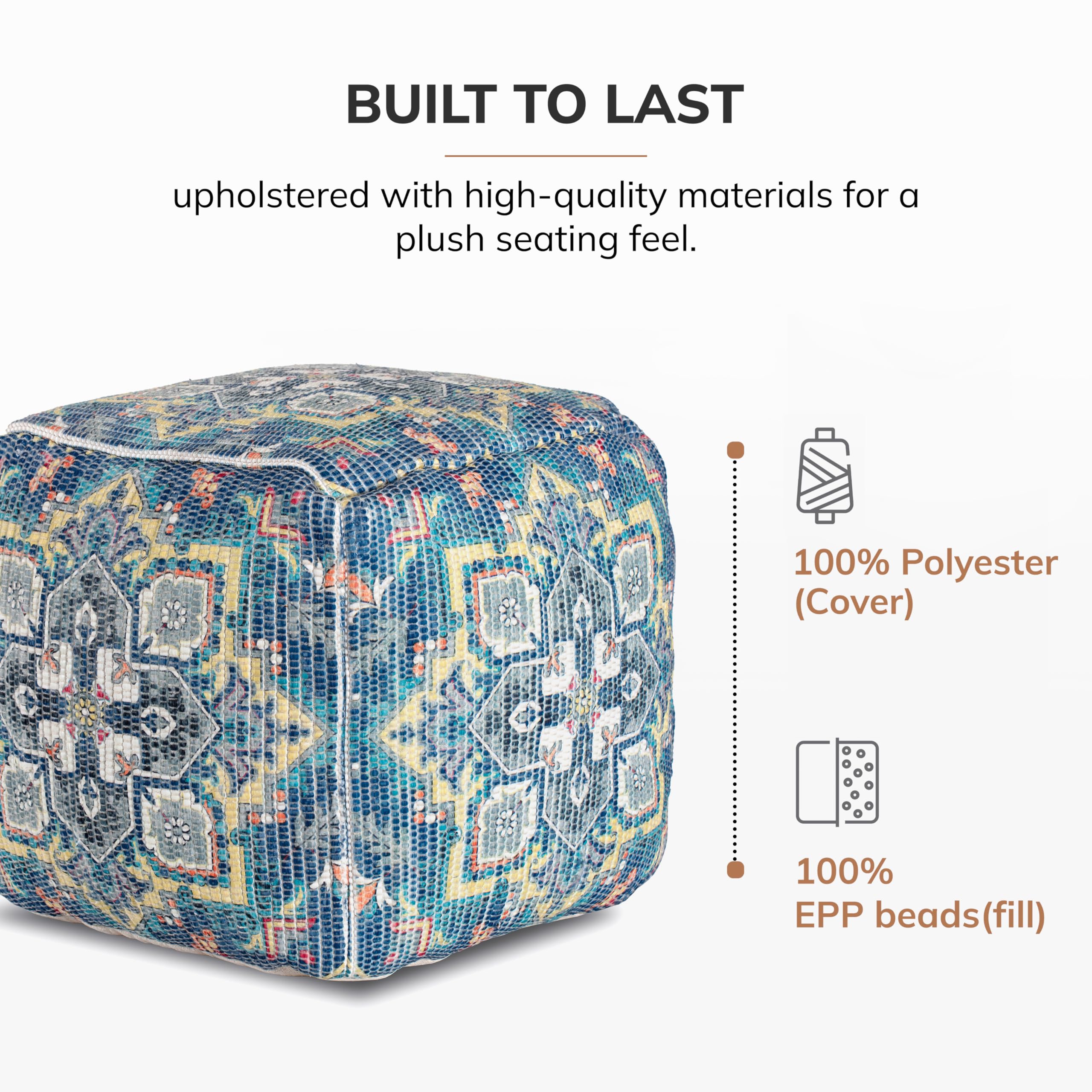 Anji Mountain Square Pouf , 20" x 20" x 20", Blue and Gray