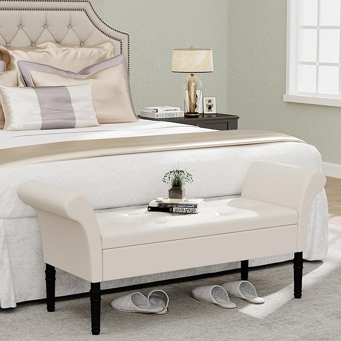 Upholstered Storage Bench for Bedroom End of Bed Bench Ottoman