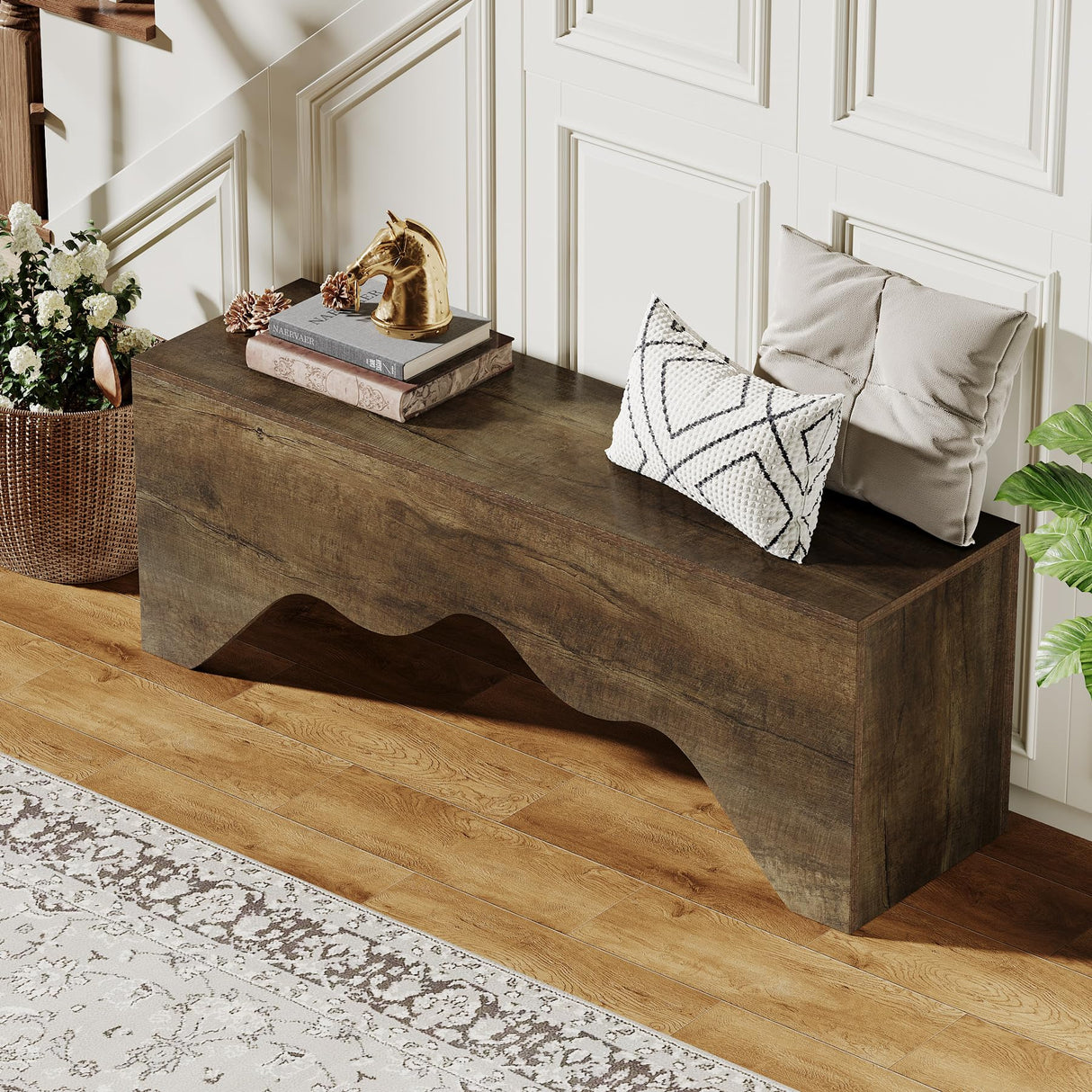Shoe Bench, 47.24-Inch Entryway Bench with Elegant Wave Design, Dining Room Bench