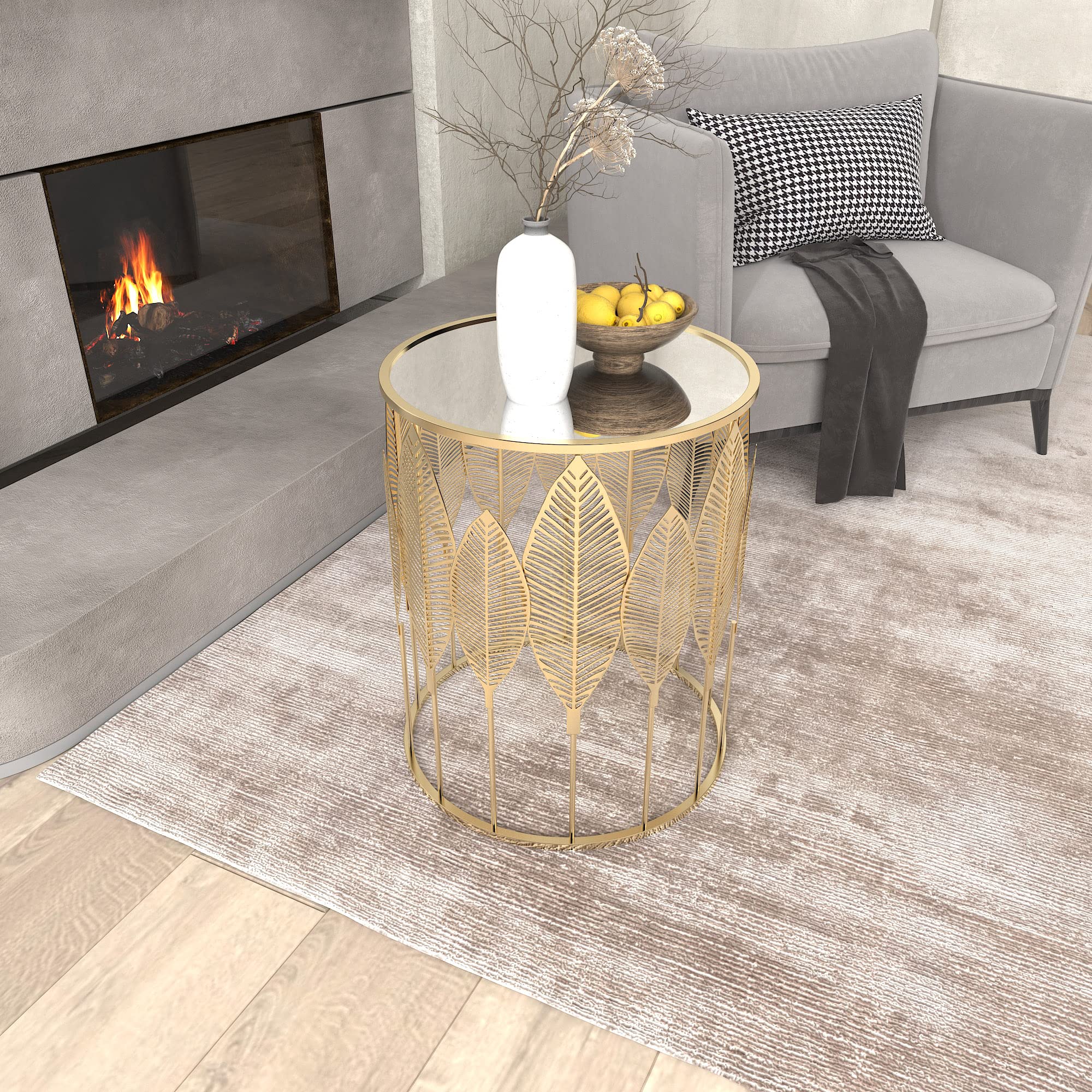 Set of 2 Side, Decorative Round Metal Accent End Nightstands, Coffee Plant Stand