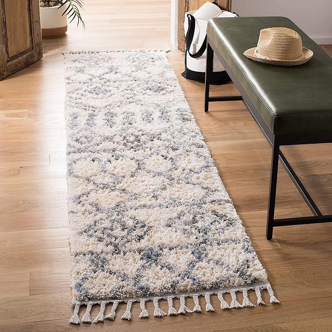 Berber Fringe Shag Collection 6'7" Square Cream/Grey BFG626A Moroccan Non