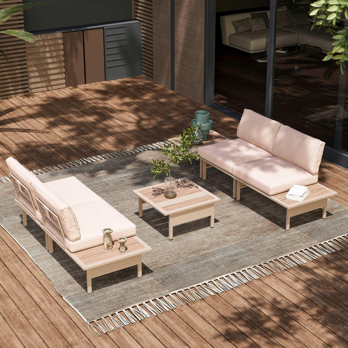 6 Pieces Patio Furniture Set, Outdoor Metal Frame Patio Conversation Sets