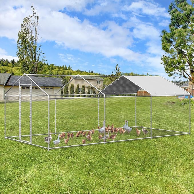 CoopGuard Walk-In Chicken Coop – Reinforced Galvanized Steel Run with Waterproof Roof