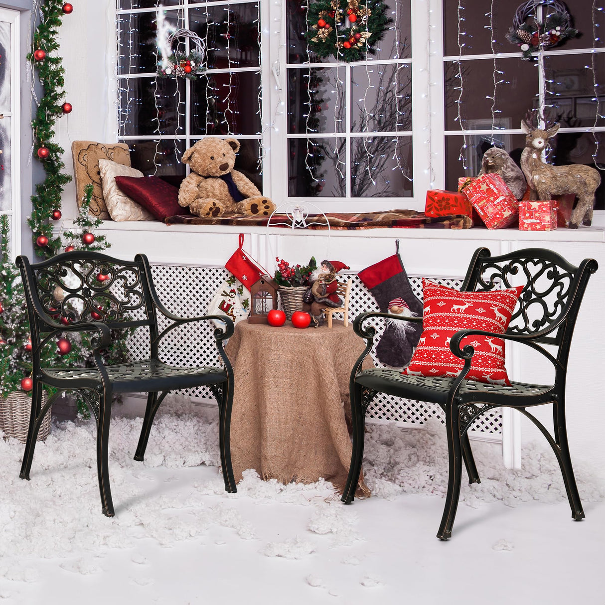 Set of 2 Outdoor Cast Aluminum Outdoor Chairs with Armrest