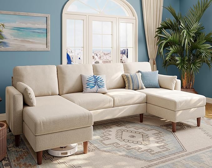 Sectional Sofa, Chenille U-Shaped Couch with Chaises