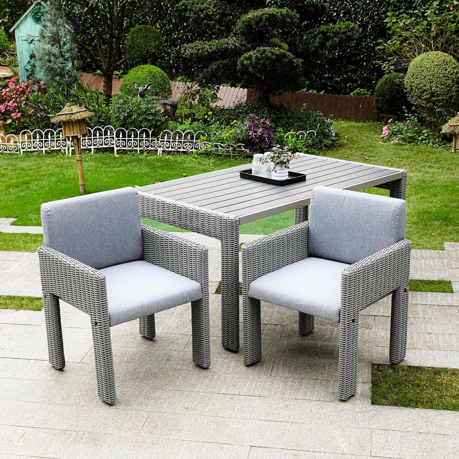 DAYAOUTDOOR 7 Piece Patio Dining Set, Outdoor Dining Furniture Set with Large Table, PE Wicker Patio Dining Set of 6, Outdoor Table and Chairs for Garden, Yard, Backyard, Poolside, Grey