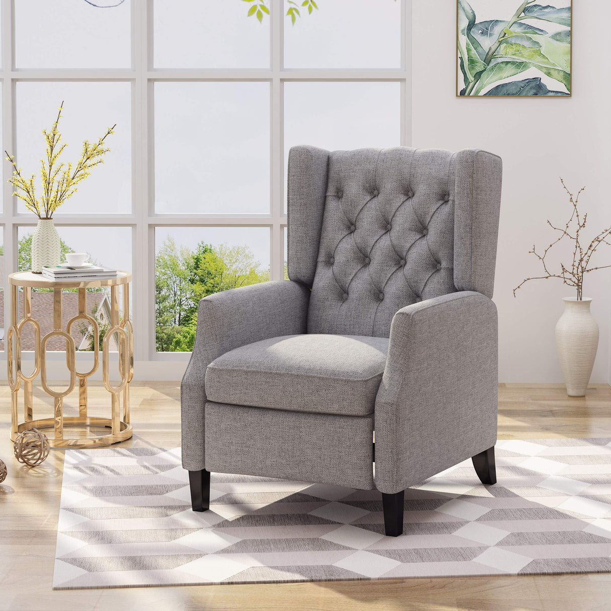 Knight Home Diana Wingback Recliner, Gray + Dark Brown