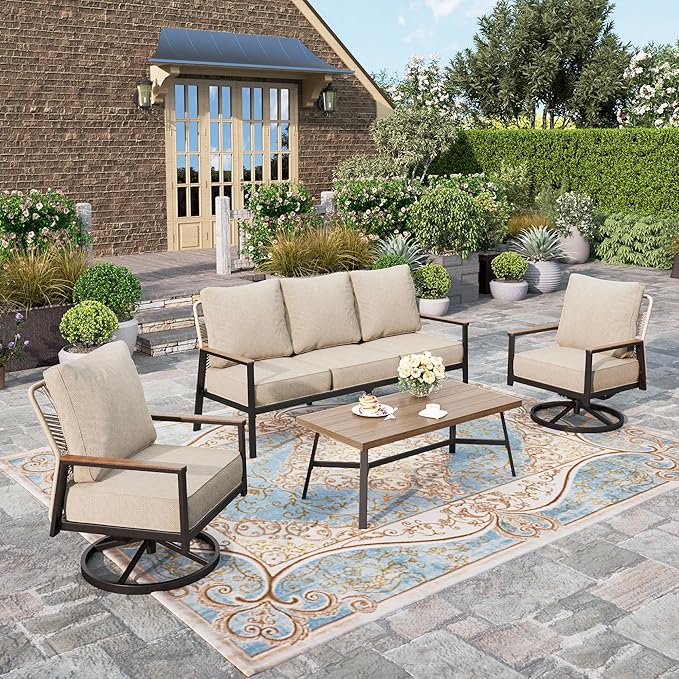 Patio Furniture Set, 2 x High Back Cushioned Leg Chair, 1 x 3-Seat Sofa