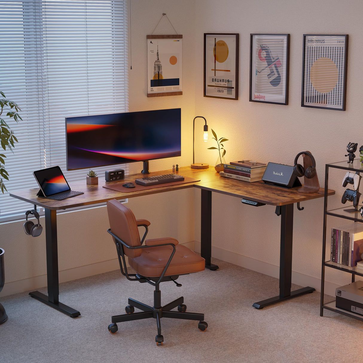 L Shaped Standing Desk Adjustable Height, 63 Inch Electric Stand up Corner Computer