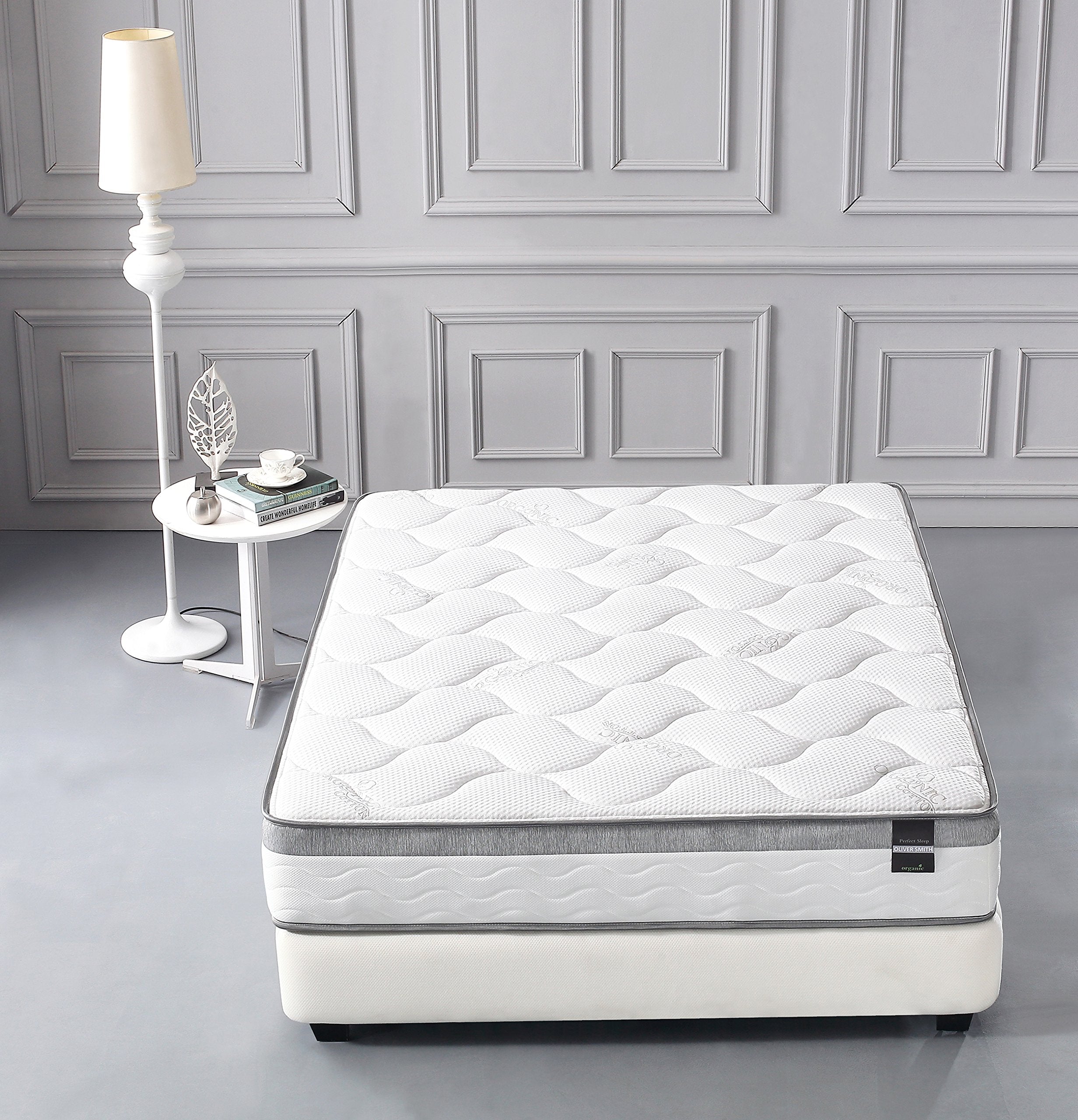 Organic Cotton - 10 Inch - Perfect Sleep - Comfort Plush Euro Pillow Top - Cool Memory
