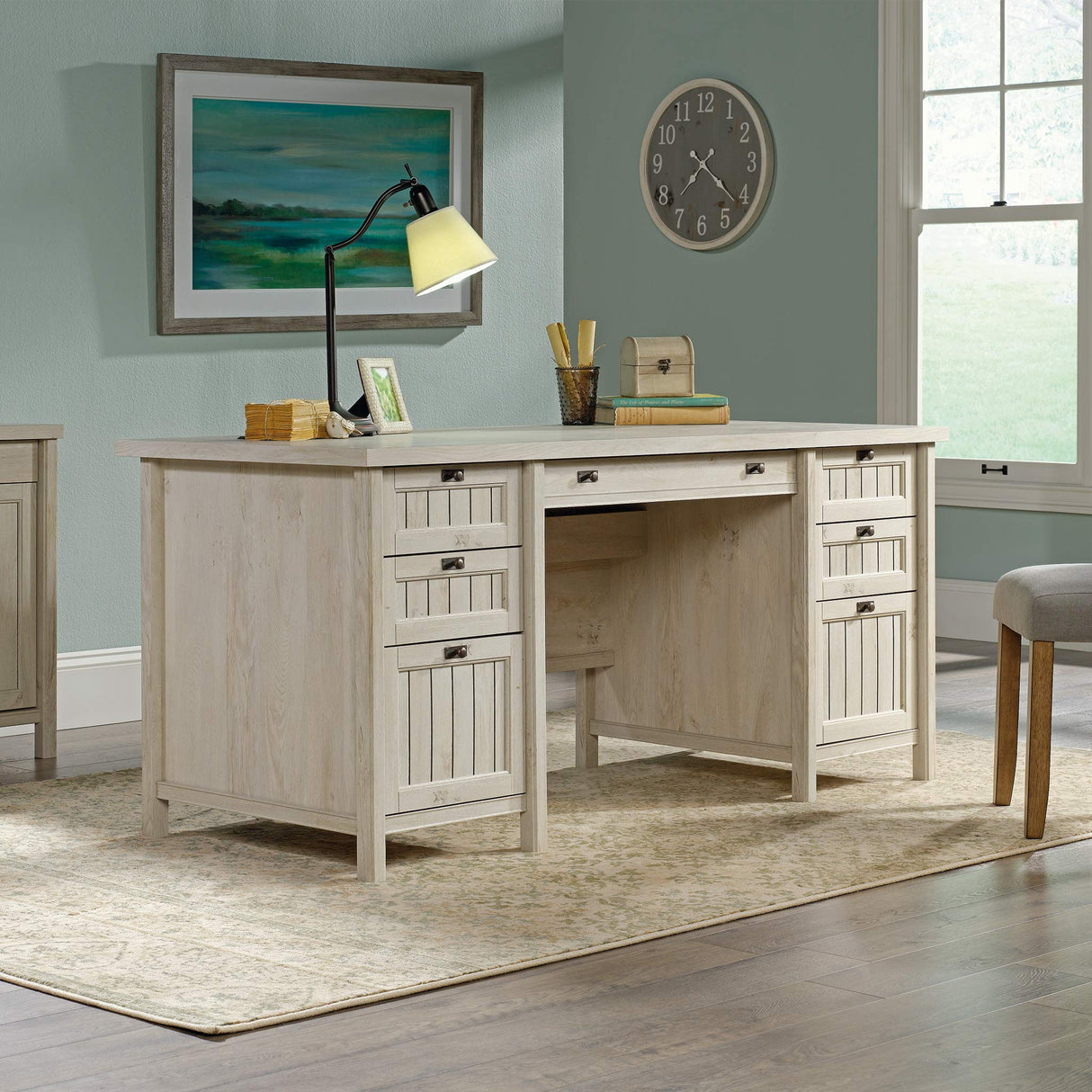 Sauder Costa Office Desk with Drawers, Executive Desk with File Drawer Storage, in Chalked Chestnut