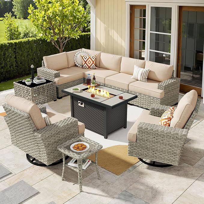 6 Pieces Patio Furniture Set, Outdoor Sectional Sofa Couch with Solar Coffee Table