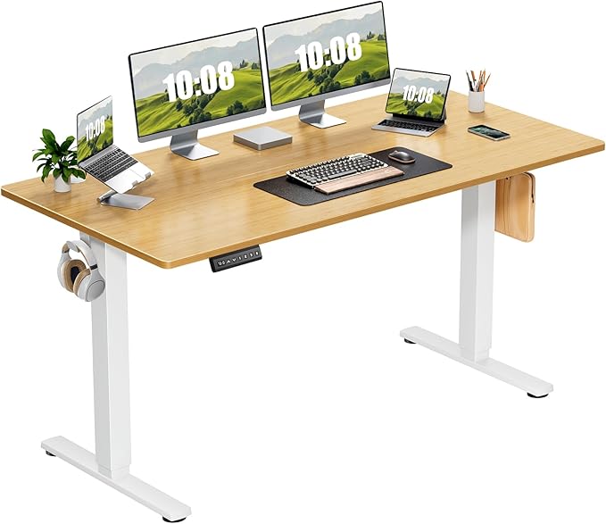 Adjustable Height, 63inch Electric Sit Stand up Desk for Home Office, Modern Rising Work Table for Computer Laptop, Lift Gaming Desk Sturdy Ergonomic Workstation, Rust Brown
