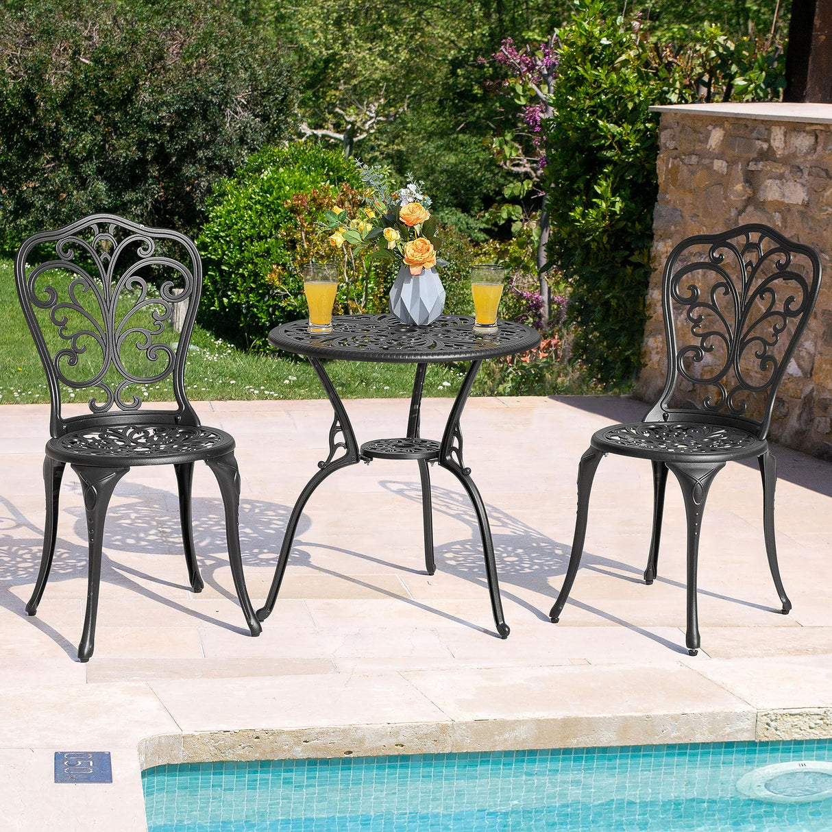 Bistro Set 3 Piece Outdoor All Weather Cast Aluminum Patio Bistro Set Patio Table