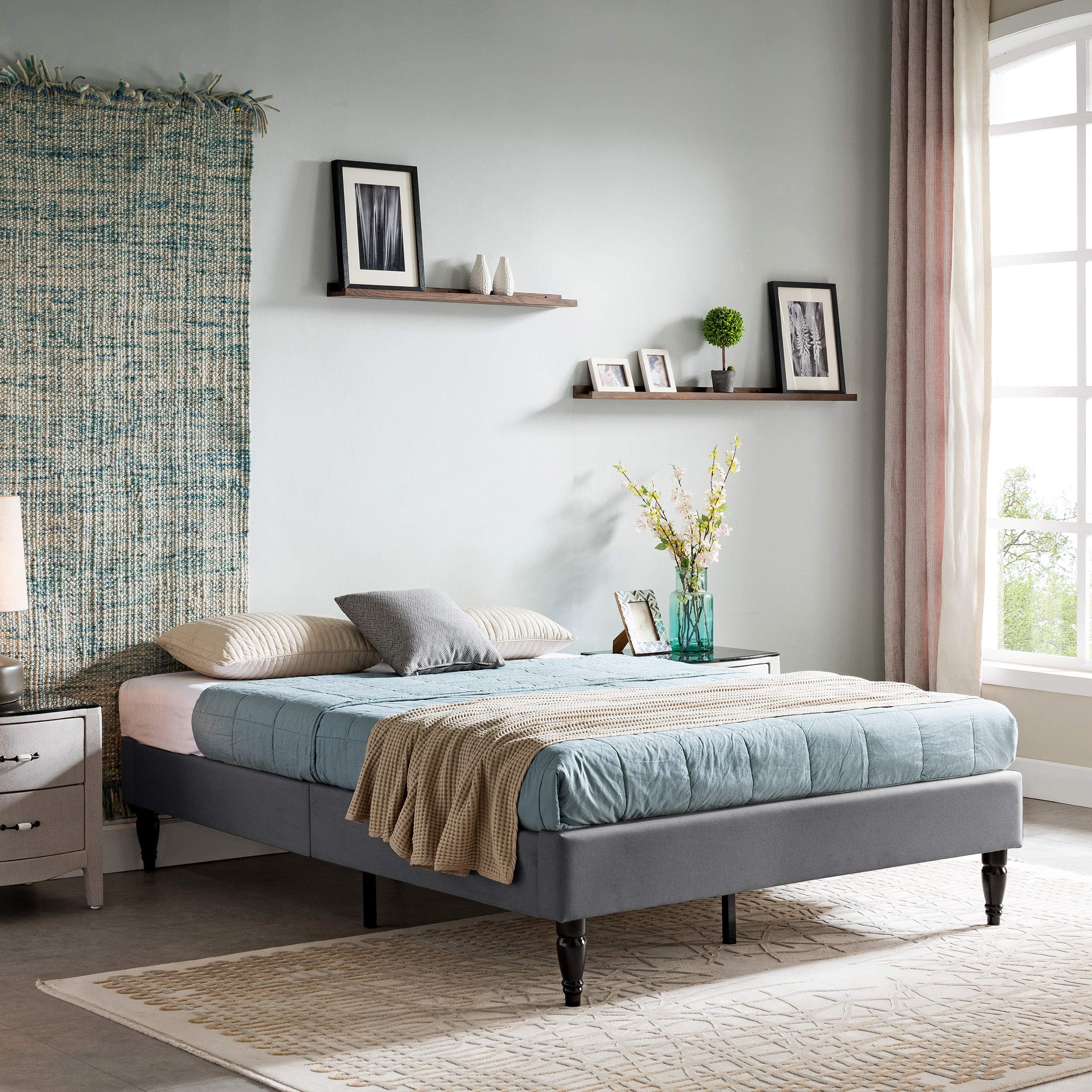Lowe Queen-Size Bed Frame Fully-Upholstered Charcoal Gray
