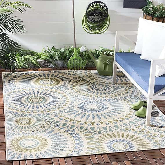 Veranda Collection VER091 Boho Floral Indoor/Outdoor Non-Shedding Stain Resistant