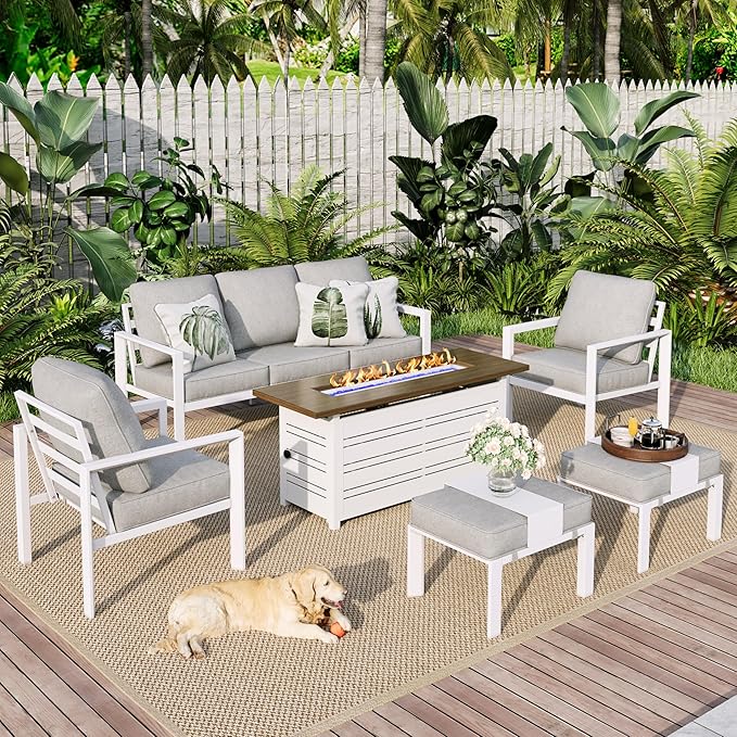 Aluminum Patio Furniture Set, 7 Seats Patio Conversation Set, Large Size and High Back Outdoor Couch