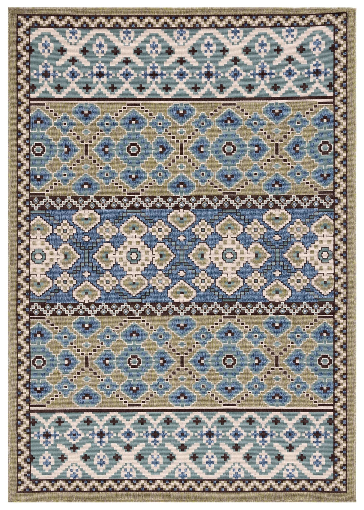 Veranda Collection Area Rug - 8' x 11', Green & Blue, Boho Design, Non-Shedding