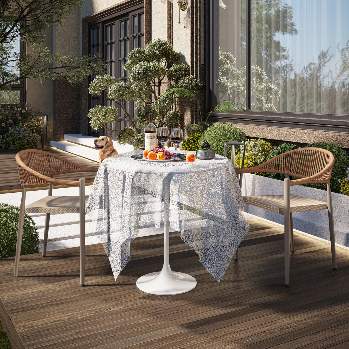 4 Pcs Stackable Dining Chairs, Aluminum Rattan Outdoor Dining Chair with Arms