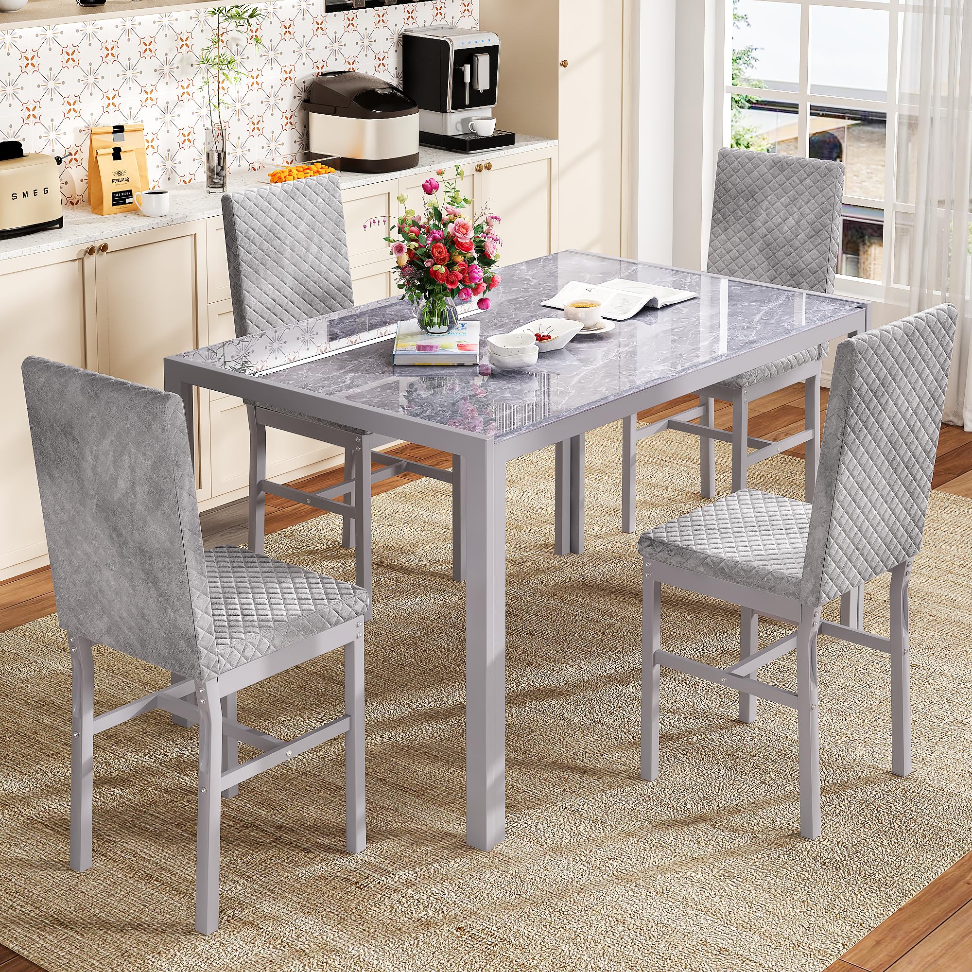 5-Piece Dinning Room Table Set, Glass Kitchen Table