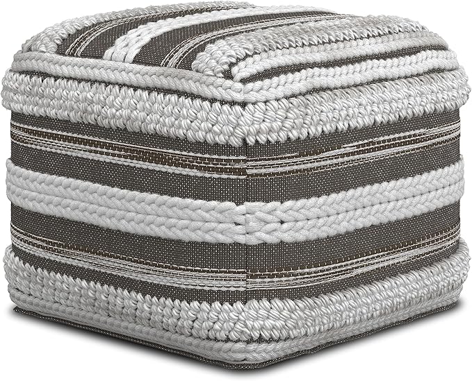 Sweeney Boho Square Pouf in Grey, Natural Handloom Woven Pattern for the Living Room