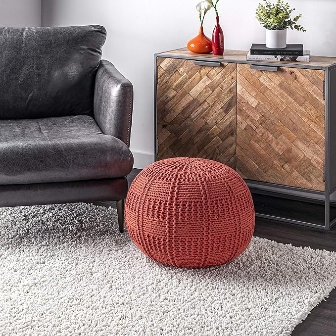 Berlin Casual Knitted Filled Ottoman Pouf 14" x 20" x 20" Grey