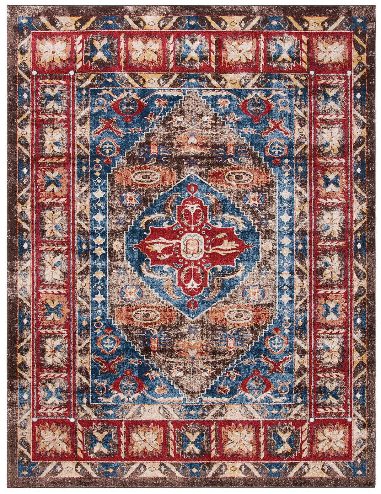 Bijar Collection 10' x 14' Brown / Royal BIJ621C Traditional Oriental Distressed Non-Shedding
