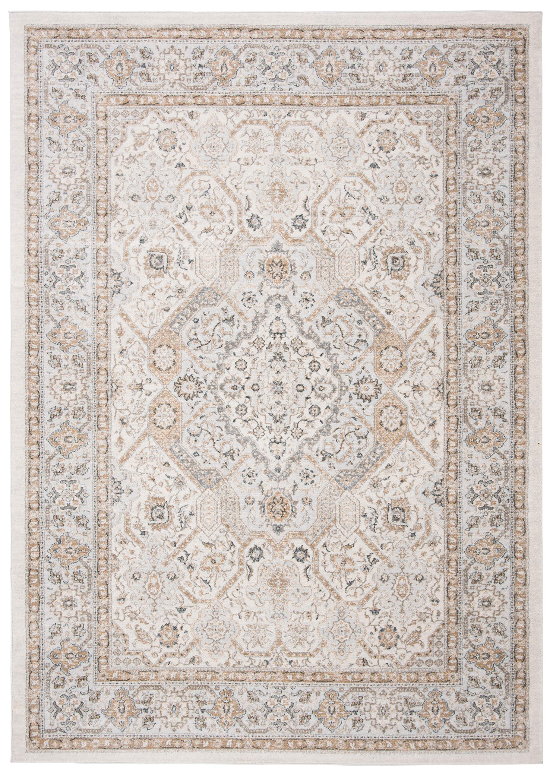 SAFAVIEH Isabella Collection Area Rug - 8' x 10', Cream & Beige, Oriental Design, Non-Shedding & Easy Care, Ideal for High Traffic Areas in Living Room, Bedroom (ISA916B)