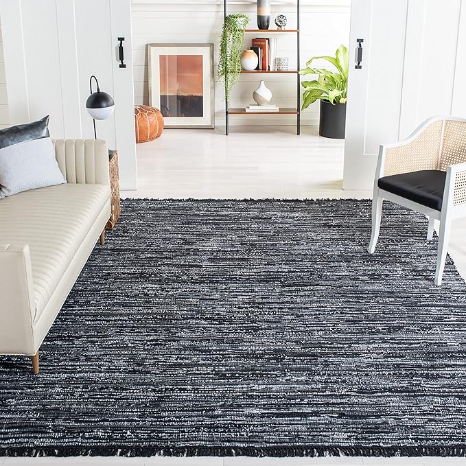 Rag Rug Collection Area Rug - 9' x 12', Ivory & Multi, Handmade Boho Stripe Cotton