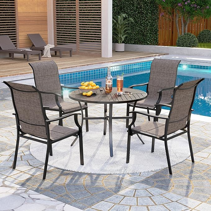 5 Piece Outdoor Round Dining Table Set for 4, 42” Metal Dining Table