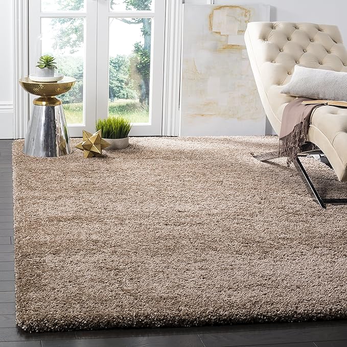 Milan Shag Collection Area Rug - 7' Square, Ivory, Solid Design