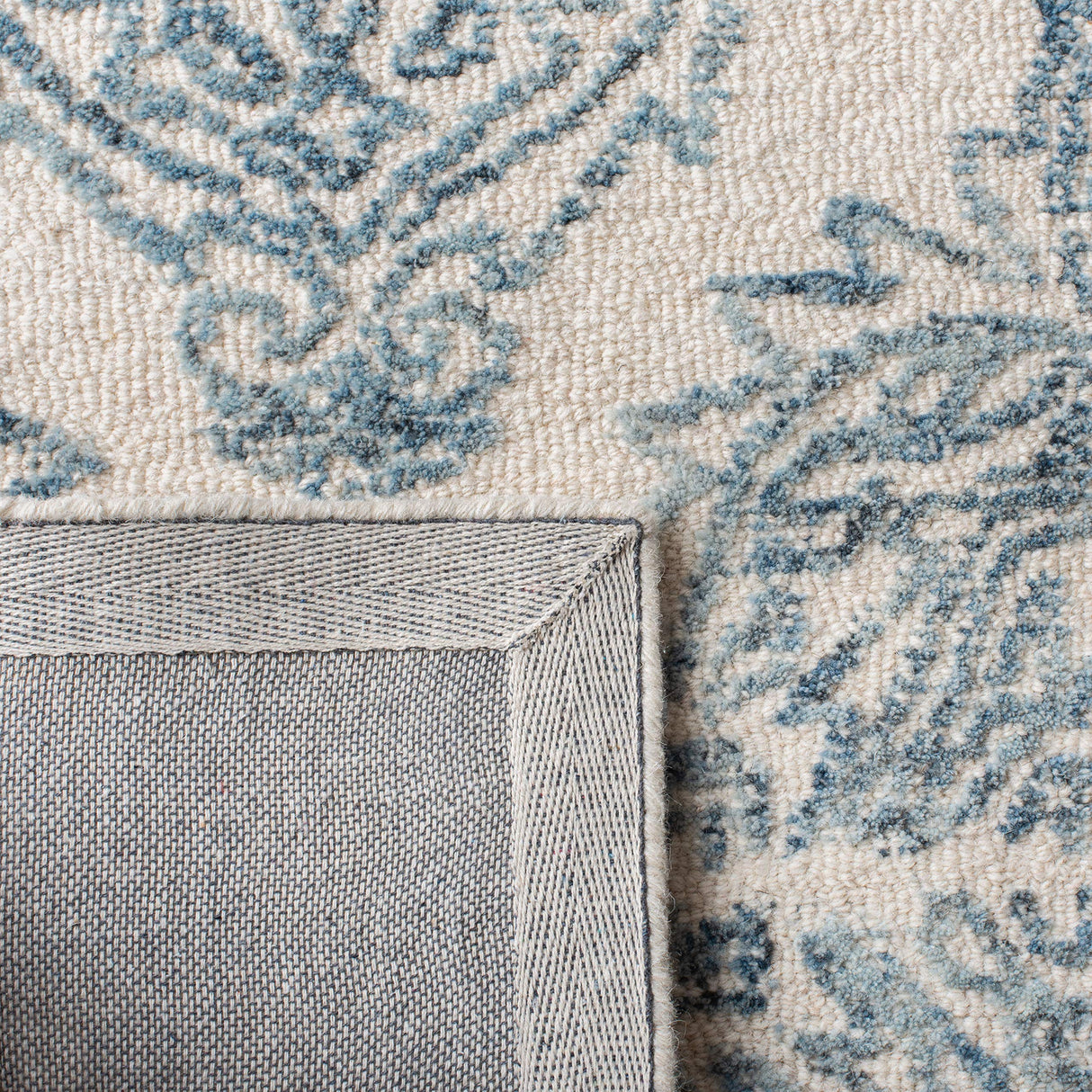 Abstract Collection Area Rug - 8' Square, Ivory & Blue, Handmade Wool