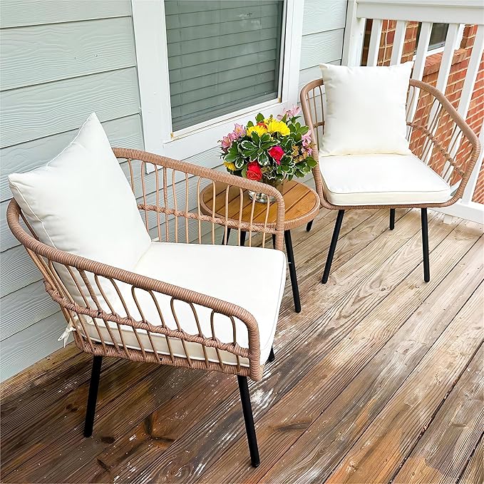 3 Pieces Outdoor Wicker Patio Conversation Bistro Set