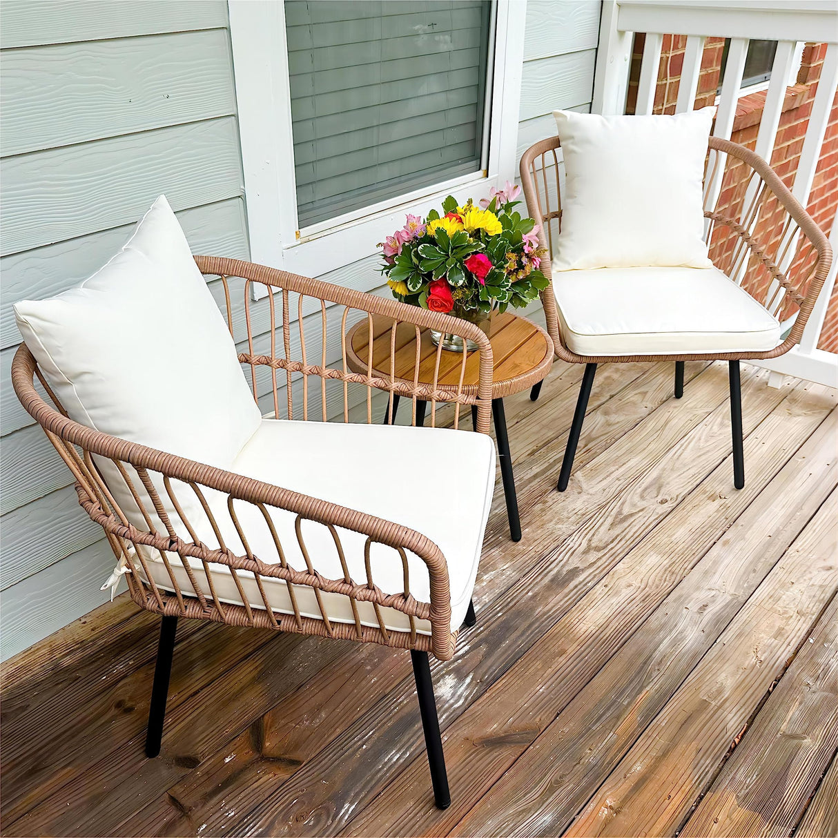 3 Pieces Outdoor Wicker Patio Conversation Bistro Set