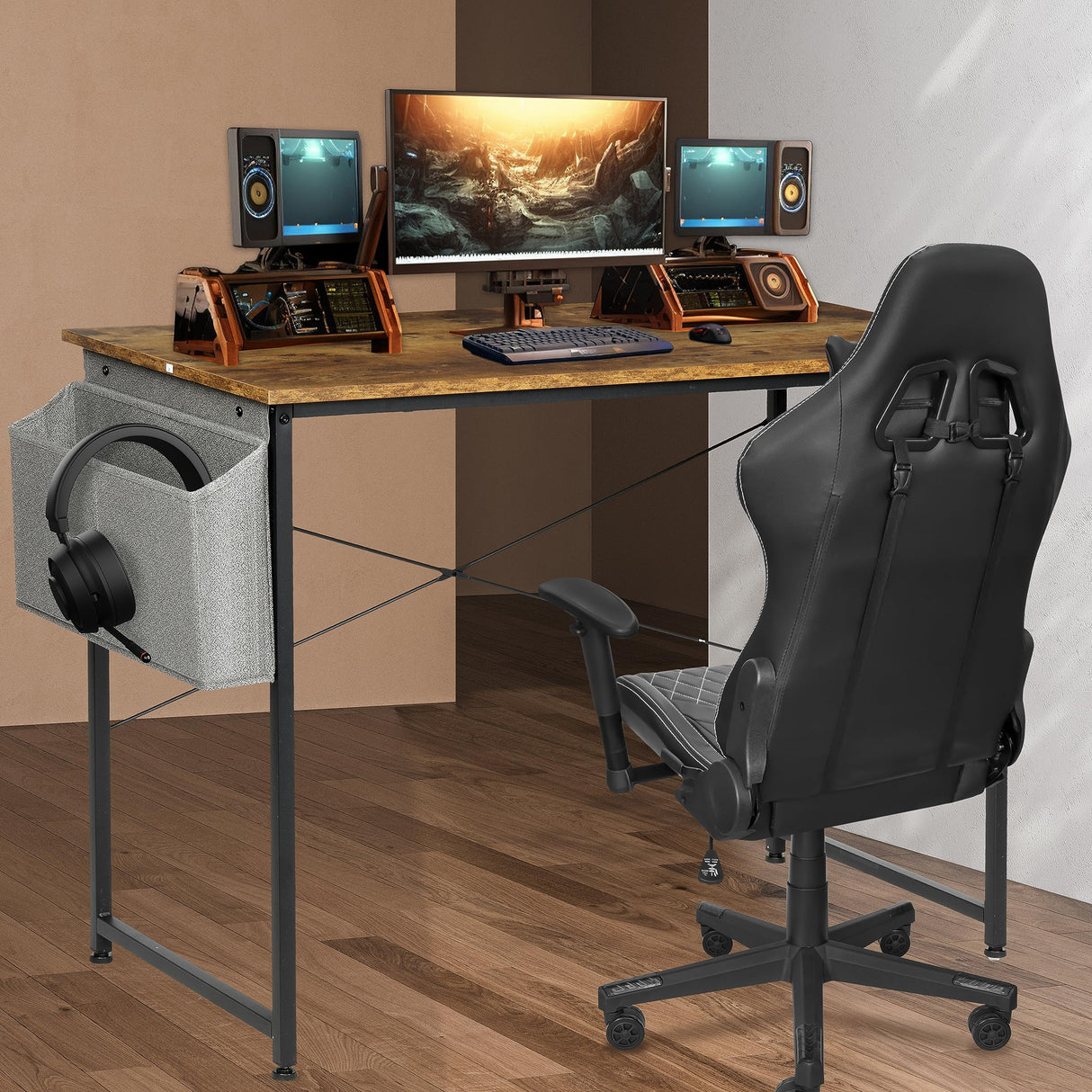 Computer Office Desk Modern Simple Style PC Table with Storage Bag, for Home Work