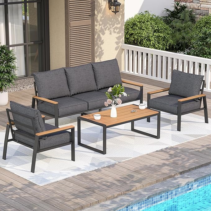 Patio Furniture Set, 4 Pieces Outdoor Furniture Patio Conversation Set with High Back