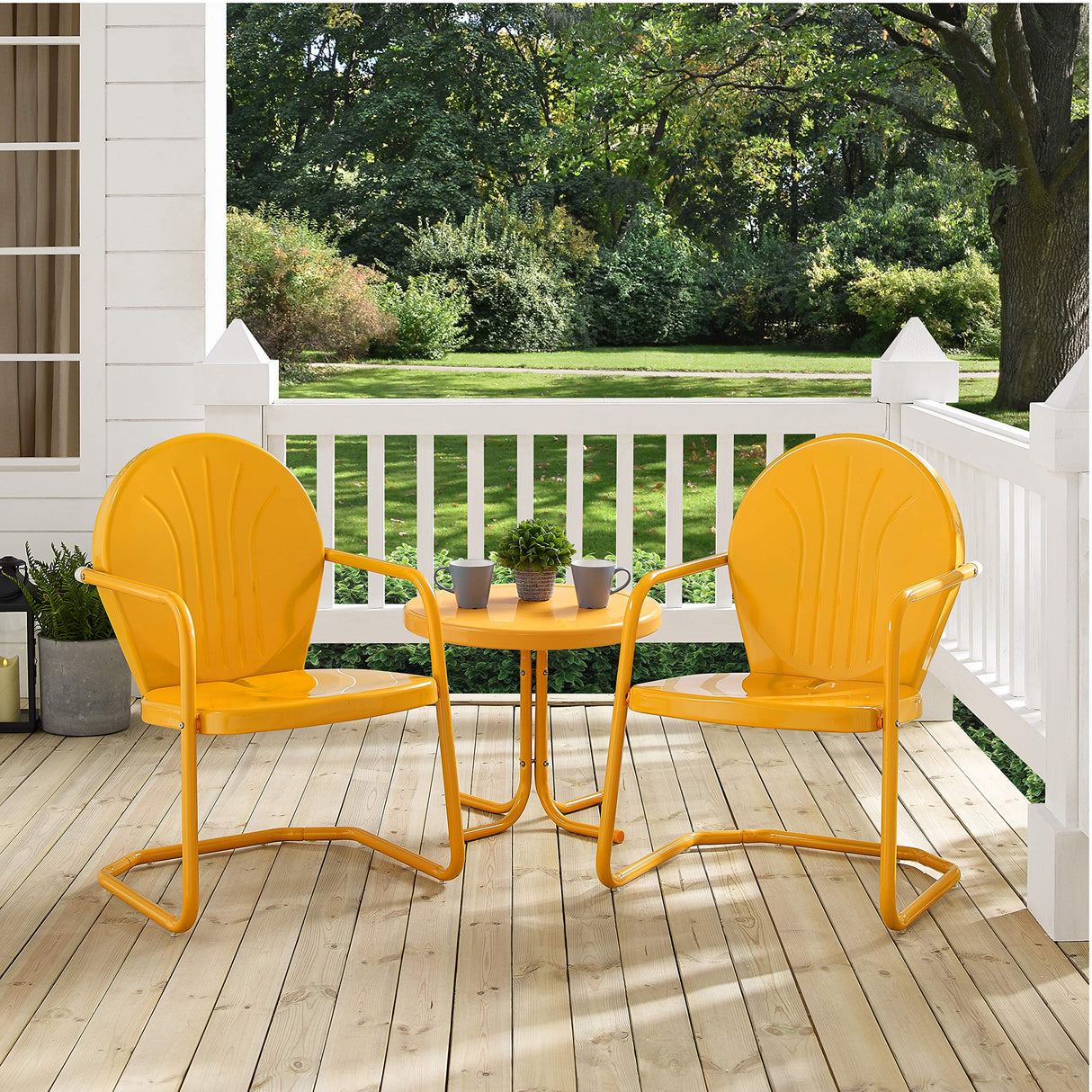 Griffith 3-Piece Retro Metal Bistro Patio Set - Outdoor Chair and Side Table